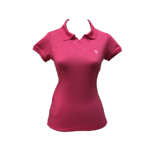 LT-107 || Ladies Top Raspberry Pink Textured Cloth Short Sleeves V Neck with Collar Rear V  Overlocked Stitched Saddle