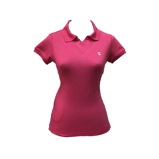 LT-107 || Ladies Top Raspberry Pink Textured Cloth Short Sleeves V Neck with Collar Rear V Overlocked Stitched Saddle