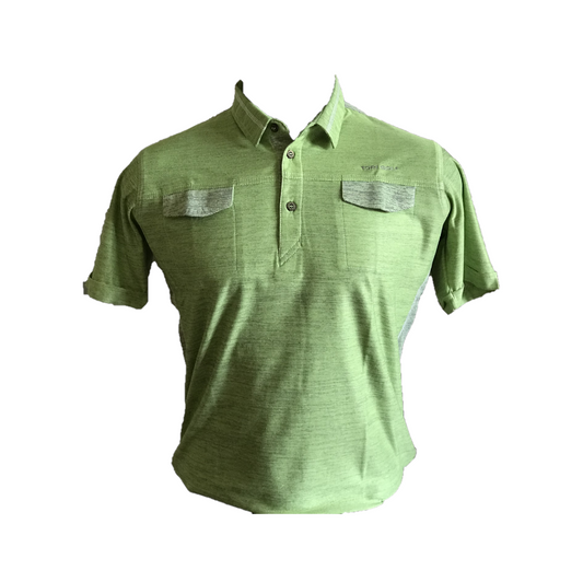 MT-022A || Men Top Apple Green Fine Horizontal  Stripe Weave with 2  Pockets.