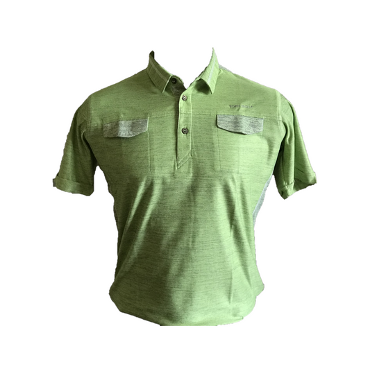 MT-022A || Men Top Apple Green Fine Horizontal Stripe Weave with 2 Pockets.