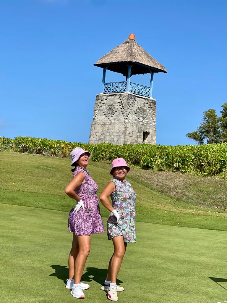 RGD-021B  || Golf Dress Reversible Sleeveless One Side Green, Mauve White & Yellow with Rose and Geometric Motif Other Side Lilac, Black & Red Faux Leopard Spots, Mandarin Collar Concealed Zip Fastened