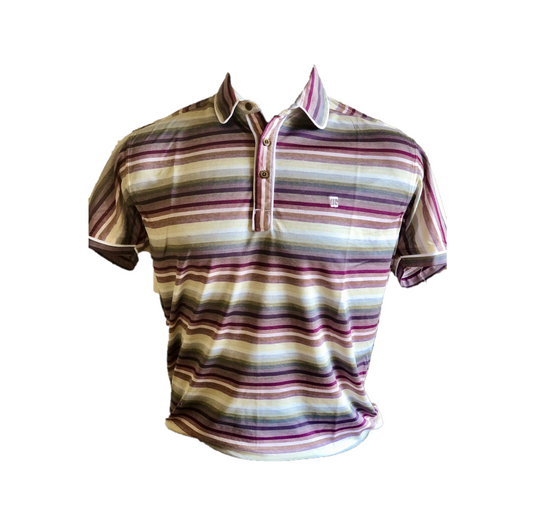 MT - 028C || Men Top Dark Purple / Cream Stripes Combination.